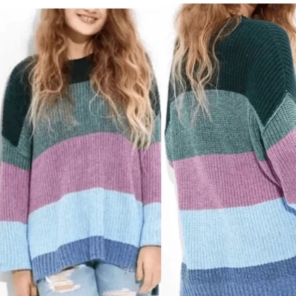 AE Dreamspun Color Block Pullover Sweater Women’s Size X-Small Green Purple Blue